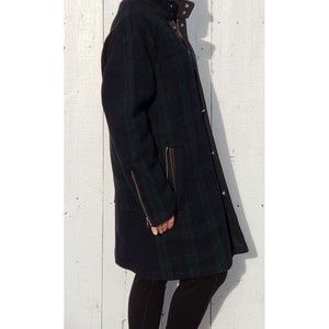 Current Elliott Women Navy Blue Green Plaid Oversized Jacket Wool Coat Sz M NEW